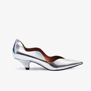 $595 NEW Proenza Schouler silver wave kitten heels 36.5 6 6.5 pointy almond toe